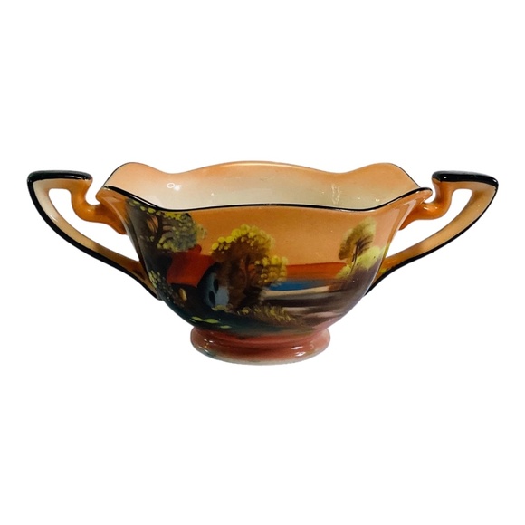 Noritake Vintage Lusterware Sugar Bowl Red Roof Cabin Hand Painted - Picture 5 of 9